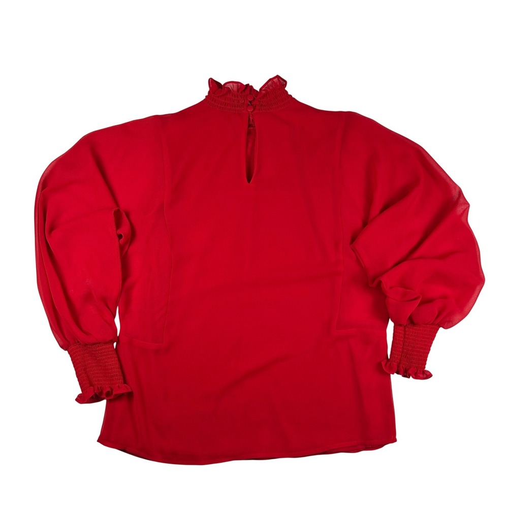 Vince Camuto Womens Red Smocked High Neck Ruffle Bishop Sleeve Blouse‎ XXS NEW - Picture 2 of 8